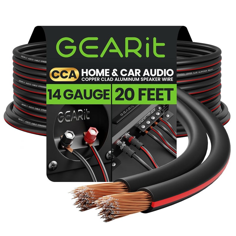 GearIT 14AWG Speaker Wire, Pro Series 14 Gauge Speaker Wire Cable (20 Feet / 6.09 Meters) Great Use for Home Theater Speakers and Car Speakers, Black - Image 1